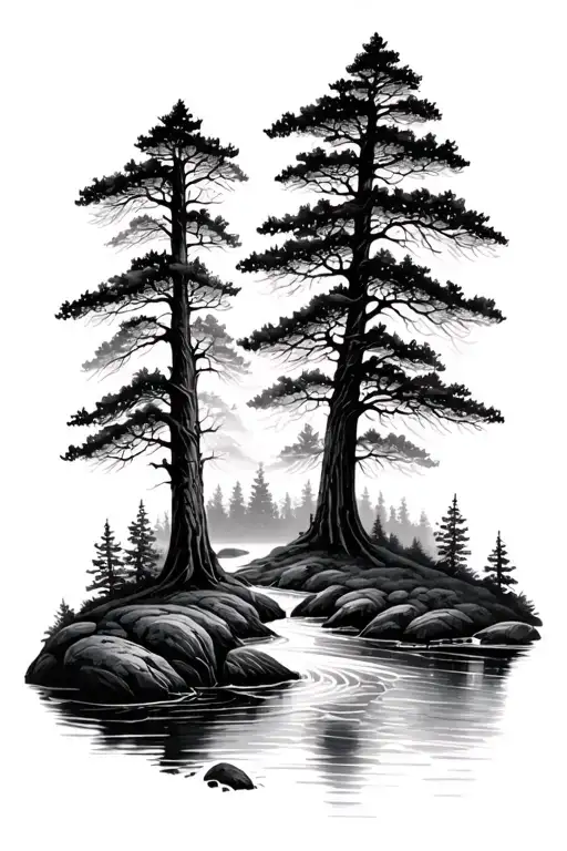 Wooded Forest With River Winding