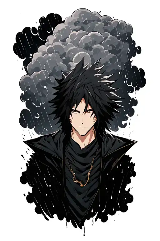 Ichigo Kurosaki From Bleach Incorporating Rain And Clouds