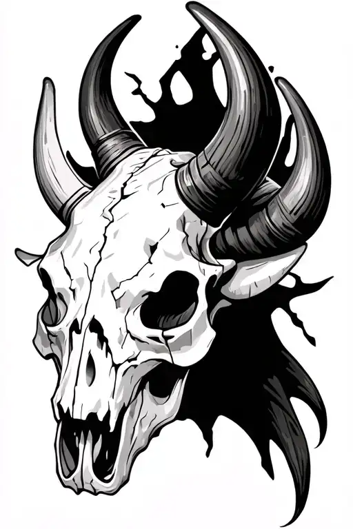 Bull Skull With Broken Horns