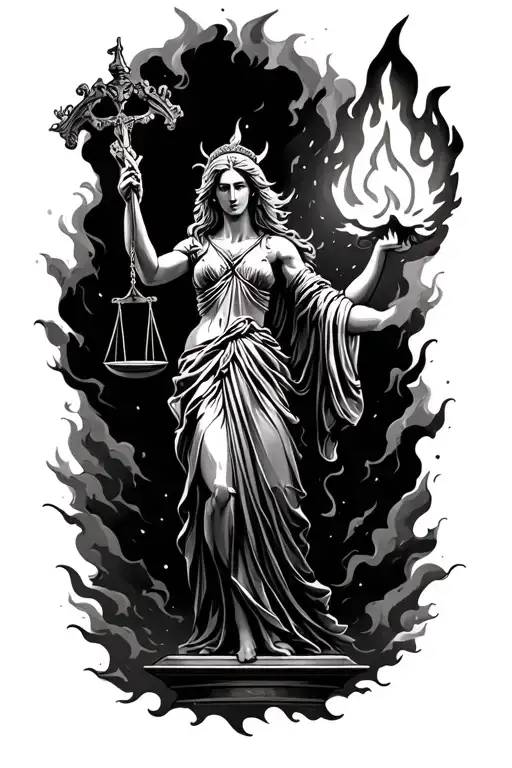 Lady Justice Holding A Burning Flame In A Storm