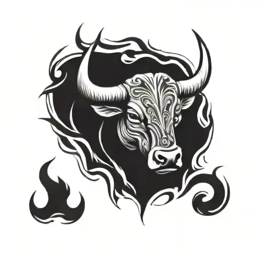 Tribal Bull Breathing Flame From Nose Tattoo Design