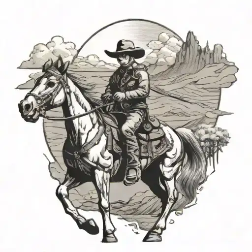 Western Skeleton Cowboy Riding His Horse With His Gun Mountains In The Background