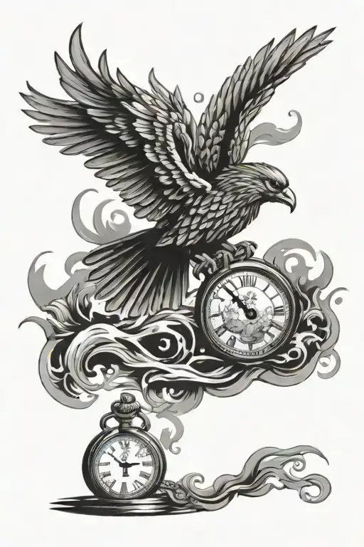 Pocket Watch And Phoenix Rising From The Ashes