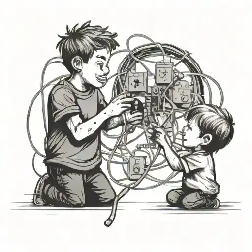 Kids Playing With Electrical Wires In A Whimsical Style