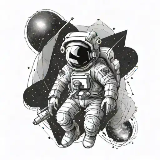 Astronaut Galaxy Background Arm Sleeve Tattoo Fine Line Tattoo Geometric