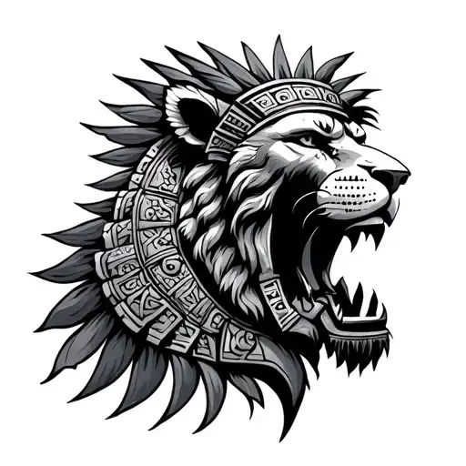 Aztec Warrior Inside Lion's Mouth