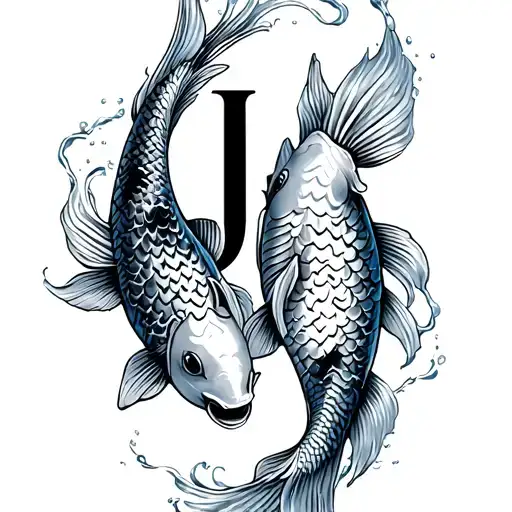 Two Koi Fish With Letter J