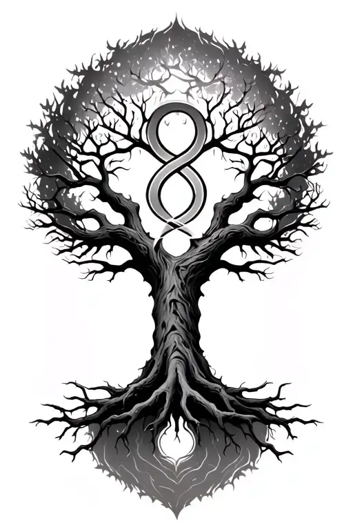 Tree Of Life With Roots And A Triskelion Inverted