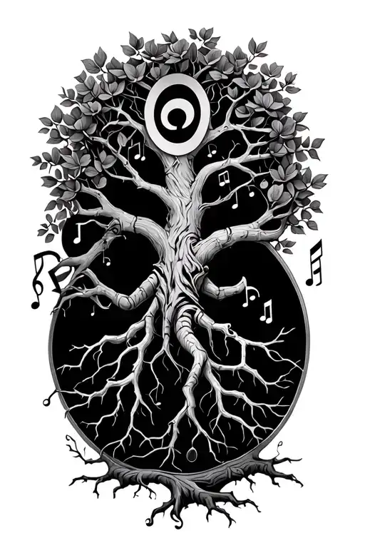Tree Of Life With Roots And A Triskelion Con Notas Musicales