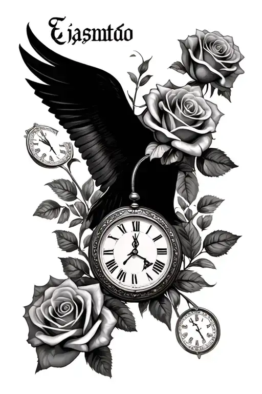 Text On Spanish About Money Legacy Combined With Roses And Clocks