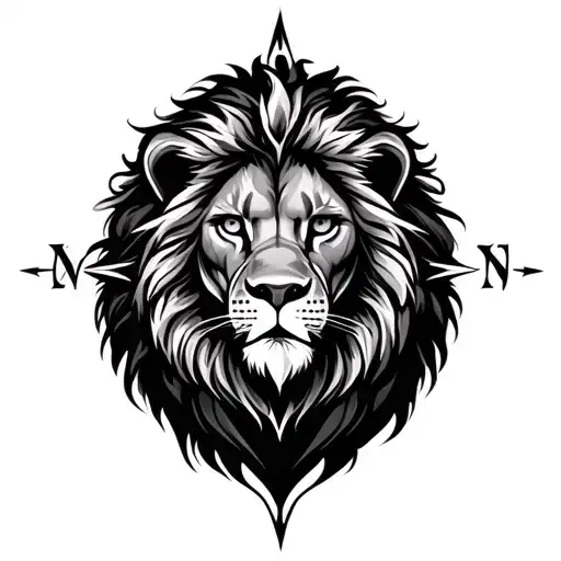 Black Background Compass And Lion