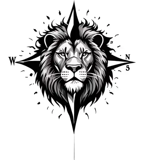 Black Background Compass And Lion