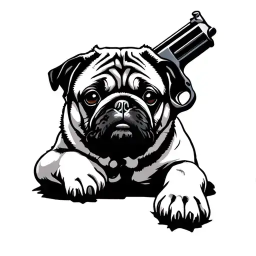 Pug Holding Gun
