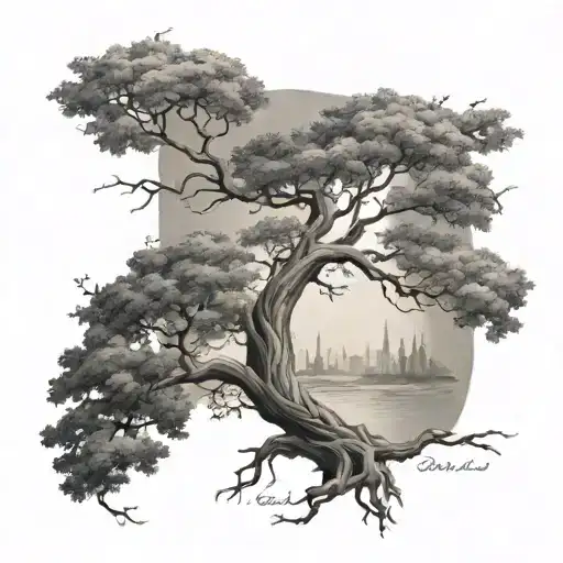 Design A Black-grey Tattoo Of A Majestic Tree With Bible Verse Scripture Intertwined In The Branches