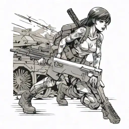 Nude Female Anime Combat Soldier Holding Rifle