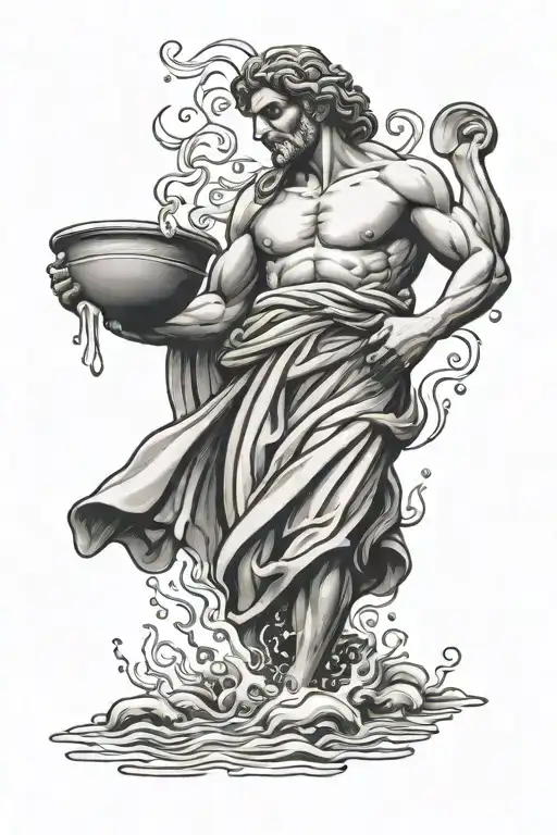 Greek Water Bearer Pouring Water Waves