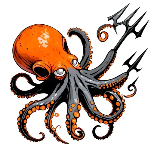 Orange Octopus With Trident