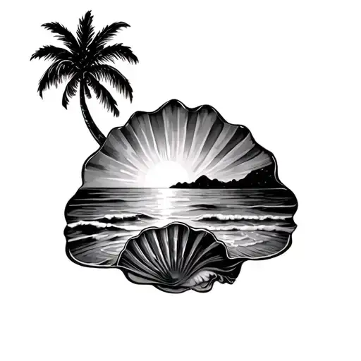 Beach Sunset Palmtree Sea Shell