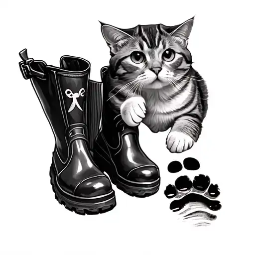 Rubber Boots And A Cat Footprint