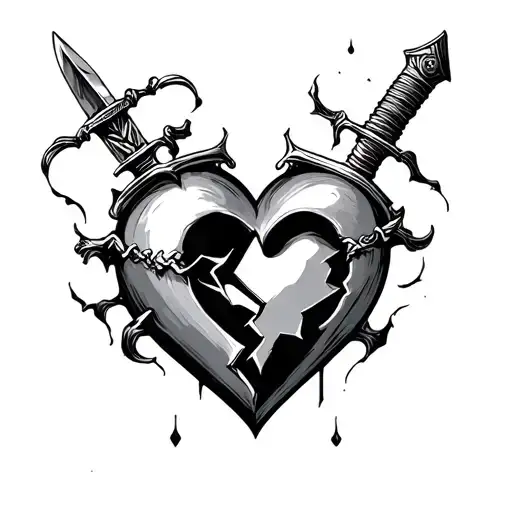 Broken Heart Betrayal Tattoo Featuring A Dagger Going