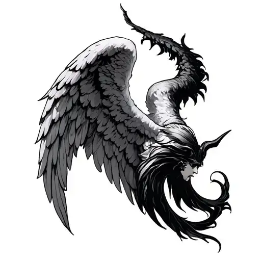 A Small Wing Of An Angel And Another From A Devil