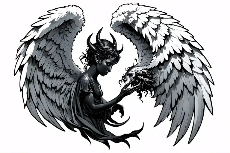 A Small Wing Of An Angel And Another From A Small Devil