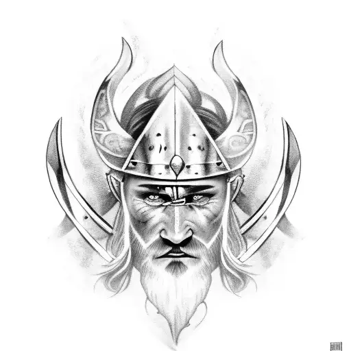 Beautiful Viking Warrior With Piercing Blue Eyes War Paint On Face Holding A Sword