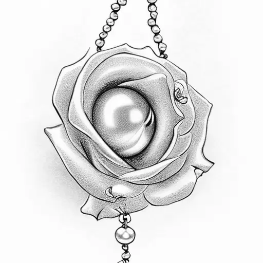 An Elegant Pearl Necklace Entwined With A Blooming Rose And Delicate Baby's Breath