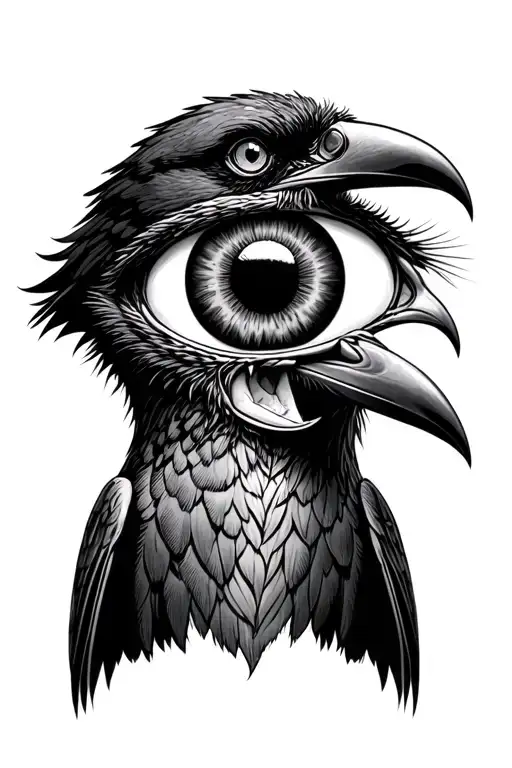 Crow Holding Eye In Mouth Open