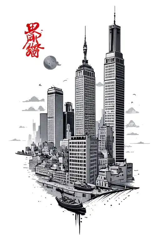 Japanese Style Tattoo Featuring New York City