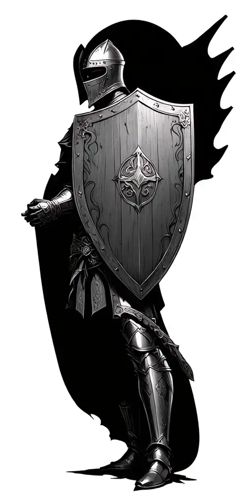 Knight Holding A Shield Engraved