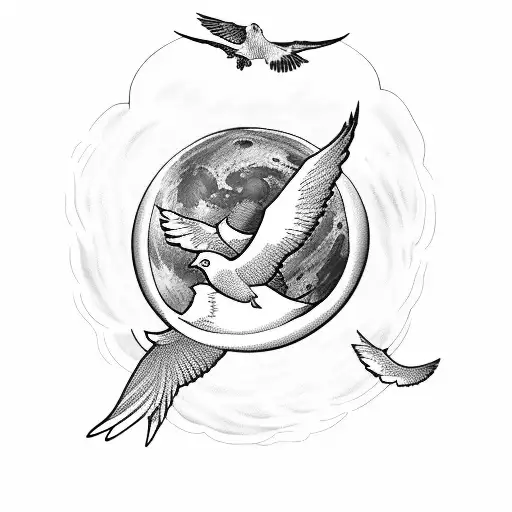 Dove Flying In Front Of Moon