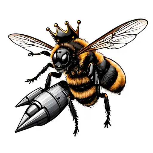 A Bee With A Crown Riding A Rocket