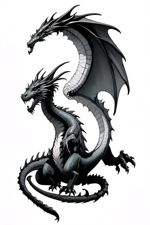 Dragon With Wings Facing A Crescent Moon