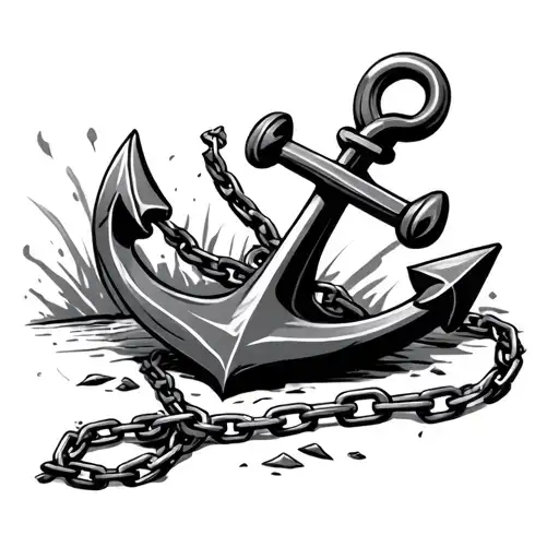 Anchor With Broken Chain Laying On The Ground