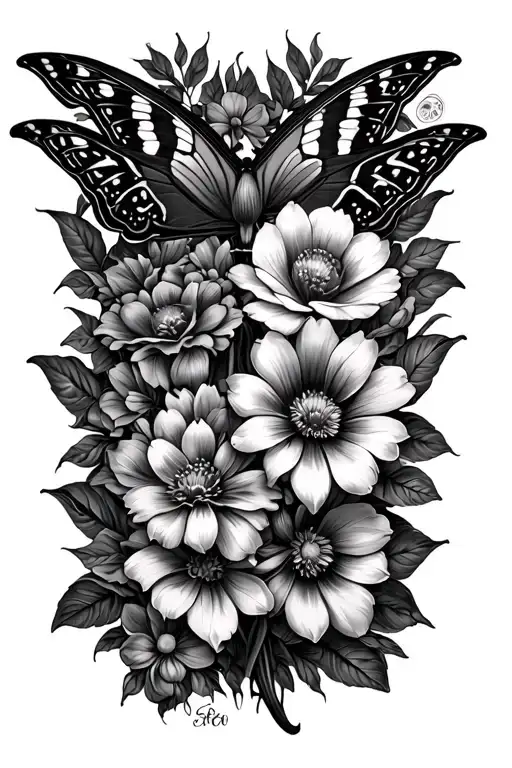 Half Luna Moth Half Zinna Flowers