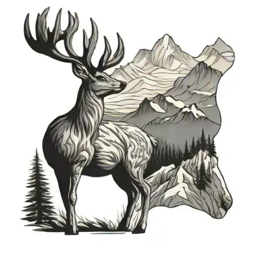 Deer And Mountains
