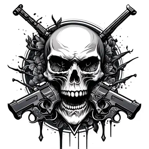 Vampire Skull With Gun And Lsd