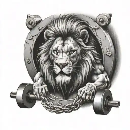 A Powerful Lion Lifting Weights With Determination