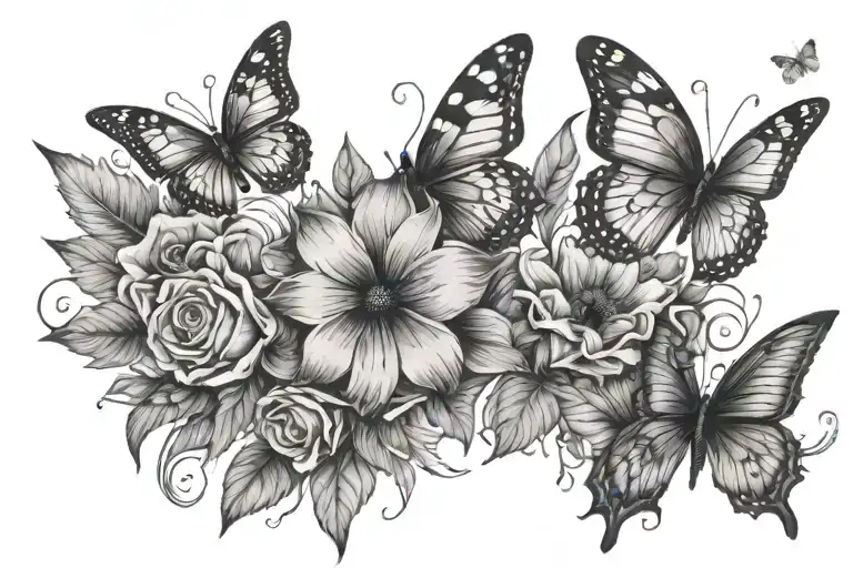 Pretty Flowers With Leaves And Butterflies Coming Back