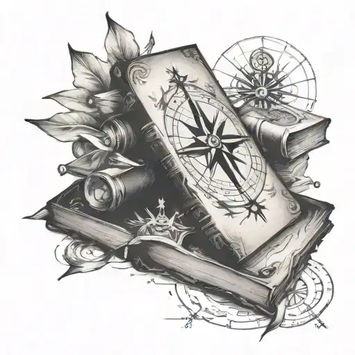 Book Stack With Compass Rose