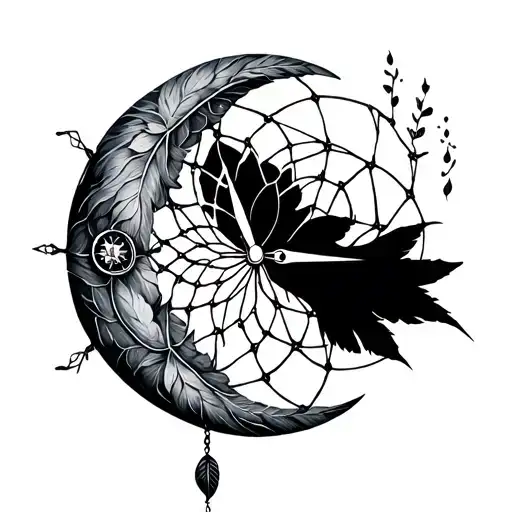 Dream Catcher Half Moon Half Clock