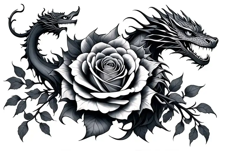 Dragon Intertwined Roses