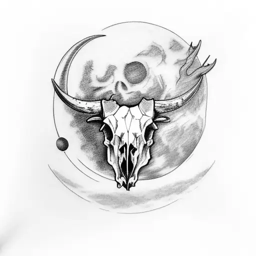 Bull Skull Forearm Sleeve With Moon And Trees In Background