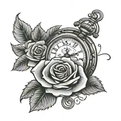 Rose Next To Pocket Watch