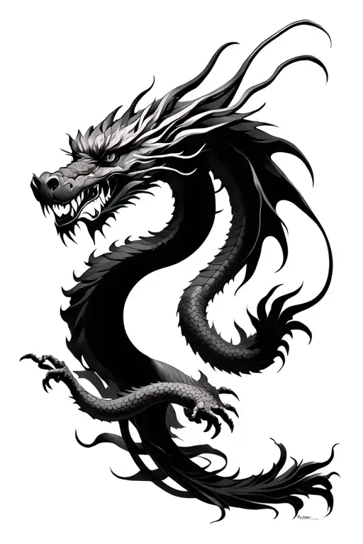 Japanse Dragon Wrapping Wings Around Yin