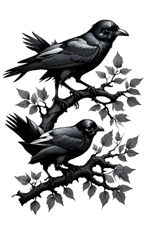 Skulls Crows And Tree Branch Leaves