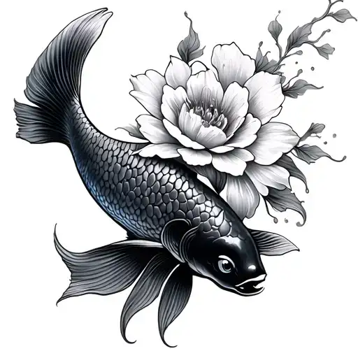 Koi Fish With Asther Flower Intertwined