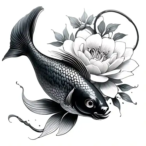 Koi Fish With Asther Flower Intertwined