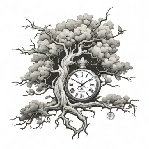Tree With Leaves Blowing And Father Time
